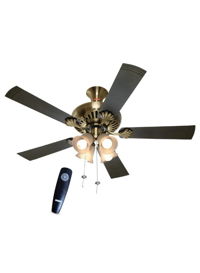 USHA Fontana Maple 1250mm ISI Ceiling Fan with Decorative Lights,BEE Star Rated,100% Copper Motor,RF Remote,High Air Speed & Delivery,2 Year Warranty,(Antique Brass Black) Pack of 1 - Image 1